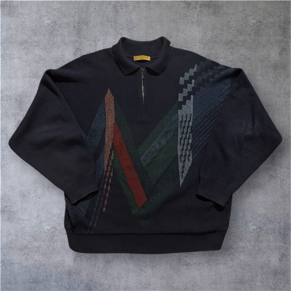 Men's Black Patterned Sweater - Picture 1 of 5